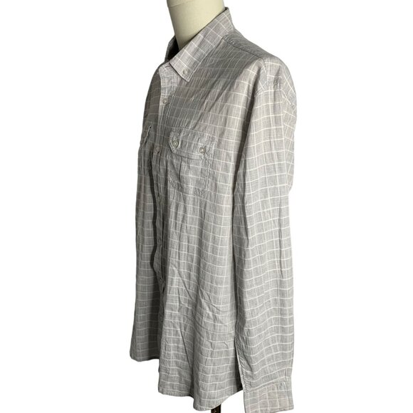 Colours Alexander Julian Button Down Shirt XXL Grey Checkered Pockets Stretch - Picture 3 of 6